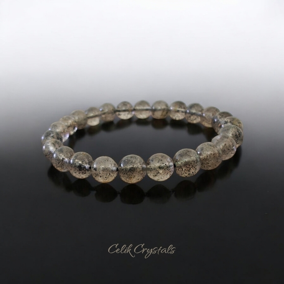 Black Strawberry Quartz Bracelet Natural Stones 8mm Stretches Unisex Bracelet - Picture 2 of 6